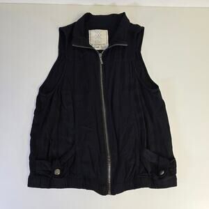 Angel Kiss Los Angeles Vest Black Full Zip Elastic Waist Pockets size Medium